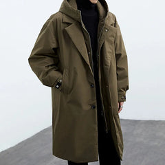 Threebooy Spring and Autumn New Fashion Solid Color Windproof Long Trench Coat Men's Casual Loose Large Size High Quality Coat M-5XL