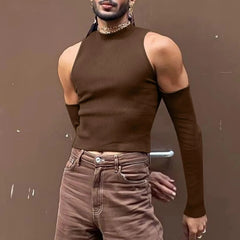 Threebooy Men Hollow Out Long Sleeve T Shirt Casual Turtleneck Sweatshirt Streetwear Sexy Crop Off Shoulder Tops Summer