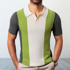 Threebooy Men's Business Slim-fit Knit Polo Shirt Light Luxury Leisure Button-down Short Sleeve Shirts Breathable Patchwork Knitwear M-3XL