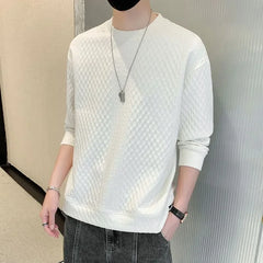 Threebooy Spring Autumn Round Neck Sweater Men's Korean Style Diamond Jacquard Long Sleeve T-Shirt Pullover Bottoming Shirt