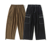 Threebooy Harajuku Joggers Pants Men Retro Cotton Casual Cargo Trousers Streetwear Vintage Cityboy Bright Line Baggy Wide Leg Pants Male