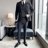 Threebooy Men's 2 Piece Set Suit Slim Fit Trendy Plaid Professional Formal Wear Groom Handsome Wedding Suit
