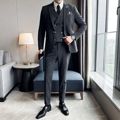 Threebooy Men's 2 Piece Set Suit Slim Fit Trendy Plaid Professional Formal Wear Groom Handsome Wedding Suit
