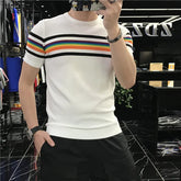 Threebooy Clothing Men's Summer Knitted T-shirts/Male Slim Fit Stripe Fashion Business T-shirt O-Neck Casual T-Shirt Streetwears