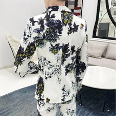 Threebooy (Jackets+Pants) Men's Spring Printed Business Blazers/Male Slim Fit Casual Suit of Two Pieces Groom's Wedding Dress S-3XL