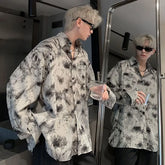 Threebooy Tie-dye Retro Long-sleeved Floral Shirts for Men and Women Handsome High-end Shirts Niche Design Jackets Shirts