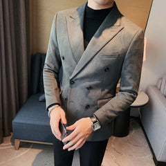 Threebooy Men's Spring High Quality Suit Male Slim Fit Fashion Double Breasted Buckle Dress Office Blazers Jackets M-4XL