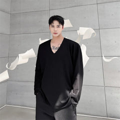 Threebooy Men Casual T-shirt Long sleeves V neck shirt Solid color Sweatshirt Male Jogging Tracksuit Homme Athletic Shirt Tops