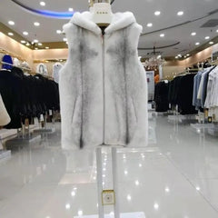 Threebooy American High-end Imported Imitation Mink Cross Vest Hooded Men Fur Coat Imitation Mink Vest Back Fur Integrated Vest Jacket