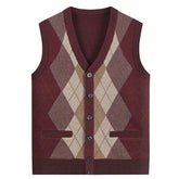 Threebooy Middle-aged Elderly Men's Vests Spring Autumn Waistcoats Vests Outer Wear Thin Knitted Cardigans