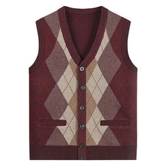 Threebooy Middle-aged Elderly Men's Vests Spring Autumn Waistcoats Vests Outer Wear Thin Knitted Cardigans