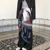 Threebooy High Street Retro Abstract Oil Painting Tie-Dye Printed Skirt Men's Summer Tide Brand Niche Slit Design Irregular Neutral Skirt