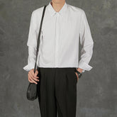 Threebooy New Naples Business Men Shirts Light Luxury Textured Lapel Striped Long Sleeve Cardigan Leisure Premium Commuter Blouse S-4XL