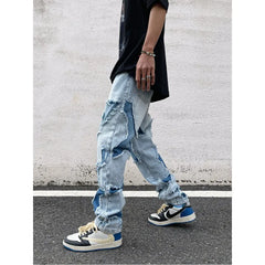 Threebooy Grunge Y2K Streetwear Baggy Ripped Jeans Pants Men Clothing Washed Blue Straight Denim Trousers Pantalon Homme