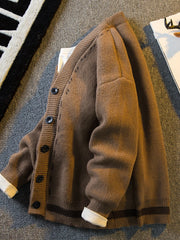 Threebooy Vintage Preppy Sweater High-end Light Mature Style V-neck Cardigan Men Winter New High-end Handsome Pullover Men's Jacket Urban