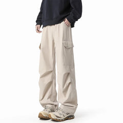 Threebooy Black Casual Pants Men Fashion Retro Pocket Cargo Pants Men Japanese Streetwear Hip-hop Loose Straight Pants Mens Trousers