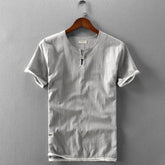 Threebooy New Summer Men Linen Cotton T-shirt Casual Wash Round Neck Chinese Style Classic Comfortable Top Sold Color Short Sleeve T-Shirt