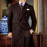 Threebooy Elegant Men's Suit Luxury 2 Piece(Long Jacket+Striped Pants) Double Breasted Set Formal Banquet Evening Party Gentlemen