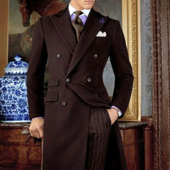 Threebooy Elegant Men's Suit Luxury 2 Piece(Long Jacket+Striped Pants) Double Breasted Set Formal Banquet Evening Party Gentlemen