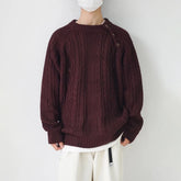 Threebooy Mens Sweater Twist Texture Side Button Knitted Sweater Streetwear Fashion Youth Campus Versatile Long Sleeve Tops Men'S Clothing