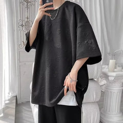 Threebooy Fashion Short Sleeve T-shirts Men Jacquard Korean Couples Youthful All-match Y2k Tops Harajuku Streetwear Unisex Mens Clothing