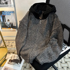 Threebooy American Trendy Hooded Cardigan Men Korean Style Fashion Zipper Casual Loose Hooded Knitted Sweater Autumn Winter Jacket Chic