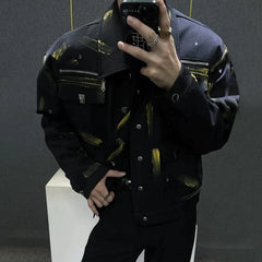 Threebooy Mens Graffiti Print Big Pocket Jacket Spring And Autumn Y2k Streetwear Fashion Workwear Temperament Jacket Men'S Clothing