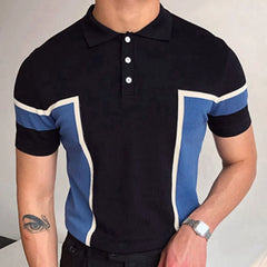 Threebooy Men's Business Slim-fit Knit Polo Shirt Light Luxury Leisure Button-down Short Sleeve Shirts Breathable Patchwork Knitwear M-3XL