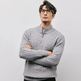Threebooy Korean Jacquard Half-zipper Sweater Men's Light Luxury Turtleneck Knit Pullover Leisure Vintage Solid Color Long Sleeve Knitwear