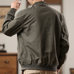 Threebooy High Quality Men's Vintage Style Casual Jackets Solid Cotton Stand Collar Fashion Cargo Outwear Male Loose Zipper Jacket Coats