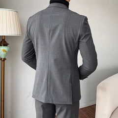 Threebooy Luxury Business Suits For Men Stitching Double Collar Formal Casual Dress Suits 2 Pieces Elegant Slim Costume Homme Double Vent