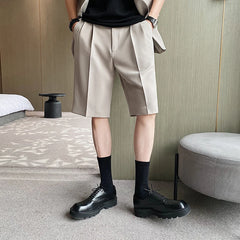 Threebooy Pleated Shorts Men Summer White Shorts Korean Fashion Casual Shorts Work Wear Clothes Breathable Comfort Slim Fit Bermudas
