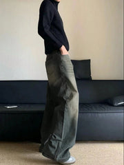 Threebooy 1pcs Vintage Style Men's American Street Casual Jeans Washed Overalls Comfortable and Versatile for Daily Seasonal Wear