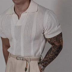 Threebooy Hollow Knitted Short-sleeved POLO Shirt T-shirt for Men's Summer Korean Style Top Mesh Texture Design Shirt