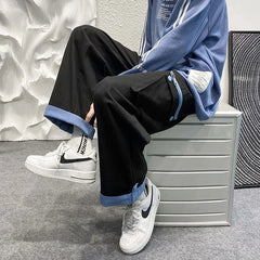 Threebooy Spring new cotton wide-leg men's pants with large pockets casual hip-hop overalls straight-leg pants for men men pants mens
