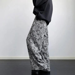 Threebooy Retro Cashew Flower Print Fashion Drape Wide-Leg Pants Unisex 2025 Spring Summer Fashion Niche Design Luxury Mopping Pants Men