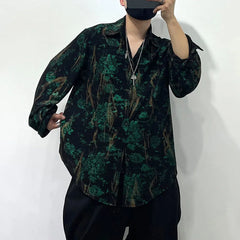 Threebooy Mens Shirt Irregular Sequin Long Sleeved Shirt Autumn Casual Fashion Youth Trend Personalized Printed Top Men's Clothing