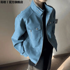 Threebooy Short Spring Stand Collar Loose Sleeve Top American High-end Neutral Versatile PU Leather Jacket Fashion Trendy Design Jacket