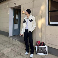 Threebooy 90s Streetwear American style high street embroidered jacket with jacquard design for men's top jacket