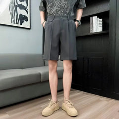 Threebooy Summer High Street Straight Suit Shorts For Men Drape Casual Baggy Wide Leg Short Pants Korean Fashion Breathable Y2K Bermudas