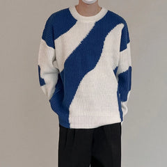 Threebooy New Japanese Trendy Men Sweater High Street Patchwork Knitted O Neck Long Sleeve Pullover Casual Loose Premium Quality Knitwear