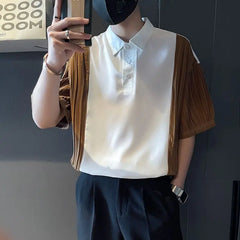 Threebooy Spliced contrasting Shirt Men's Trendy Brand Slim Short-sleeved Shirt Men's Summer Trendy Casual Versatile Tops