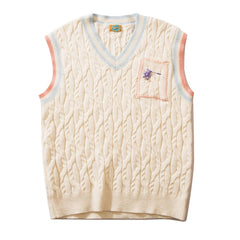 Threebooy Japanese Harajuku Knitted Vest Men Solid Color Matching V-neck Pullover Causal Loose Sleeveless Couple Sweaters Fashion New