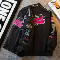 Threebooy Men's Jacket High Street Vintage Retro Locomotive Baseball Uniform Spring Autumn Loose Single-breasted Embroidered Jackets