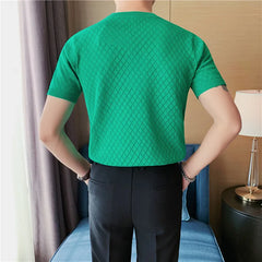 Threebooy New Style Men's Summer High Quality Short Sleeve knitted T-shirt/Male Slim Fit Plaid Leisure T-Shirts Tops Plus size S-4XL