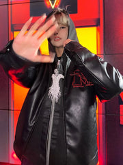 Threebooy New Jackets for Men Y2k Hip Hop Gothic Retro Zipper Hoodie PU Leather Jacket Harajuku Men Clothing Stitching Jackets Streetwear