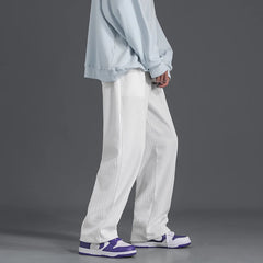 Threebooy Autumn New Men's Lamp Core Flannel Pants Korean Street Loose Straight Casual Wide Leg Pants White Women's Daily Casual Pants