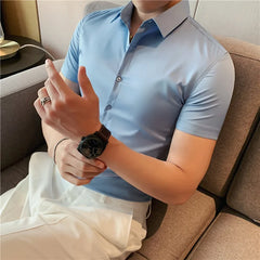 Threebooy clothing Men's High-Grade Summer Leisure Dress Shirts/Male Slim Fit Business Short Sleeve Shirt Tops Plus size S-4XL