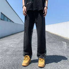 Threebooy Korean Fashion Black Baggy Flared Jeans Y2K Pants Men Clothing Straight New Casual Women Long Trousers Pantaloni Uomo