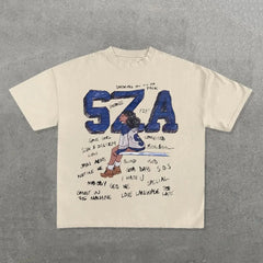 Threebooy Summer new oversized letters cartoon character graphic t shirts retro Harajuku oversized t shirt loose casual y2k top streetwear